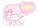 A pastel edit of a My Sweet Piano LINE sticker in which she is smiling and holding a balloon that says "YES".