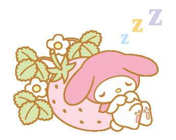 A gif of My Melody napping on a strawberry.